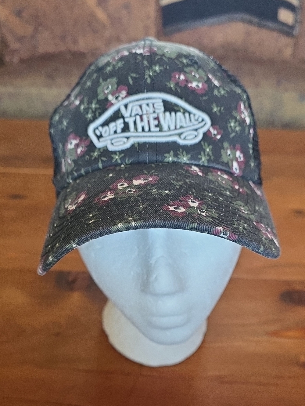 Vans Off The Wall Cap Hat In Black Floral With Mesh Adjustable